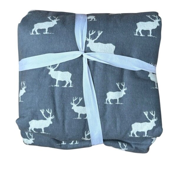 New Eddie Bauer Full Flannel Sheet Set Elk Grove Gray 4 Pcs Oeko-Tex Cabincore - Picture 3 of 4